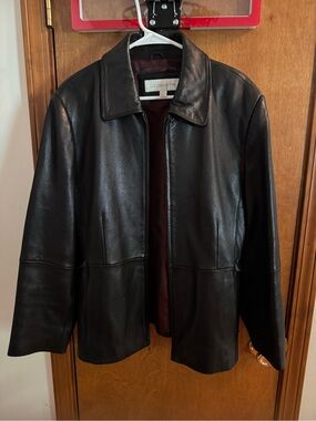 Liz Claiborne Black Leather Bomber-Style Jacket